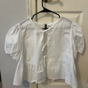 H&M white bow blouse size: large